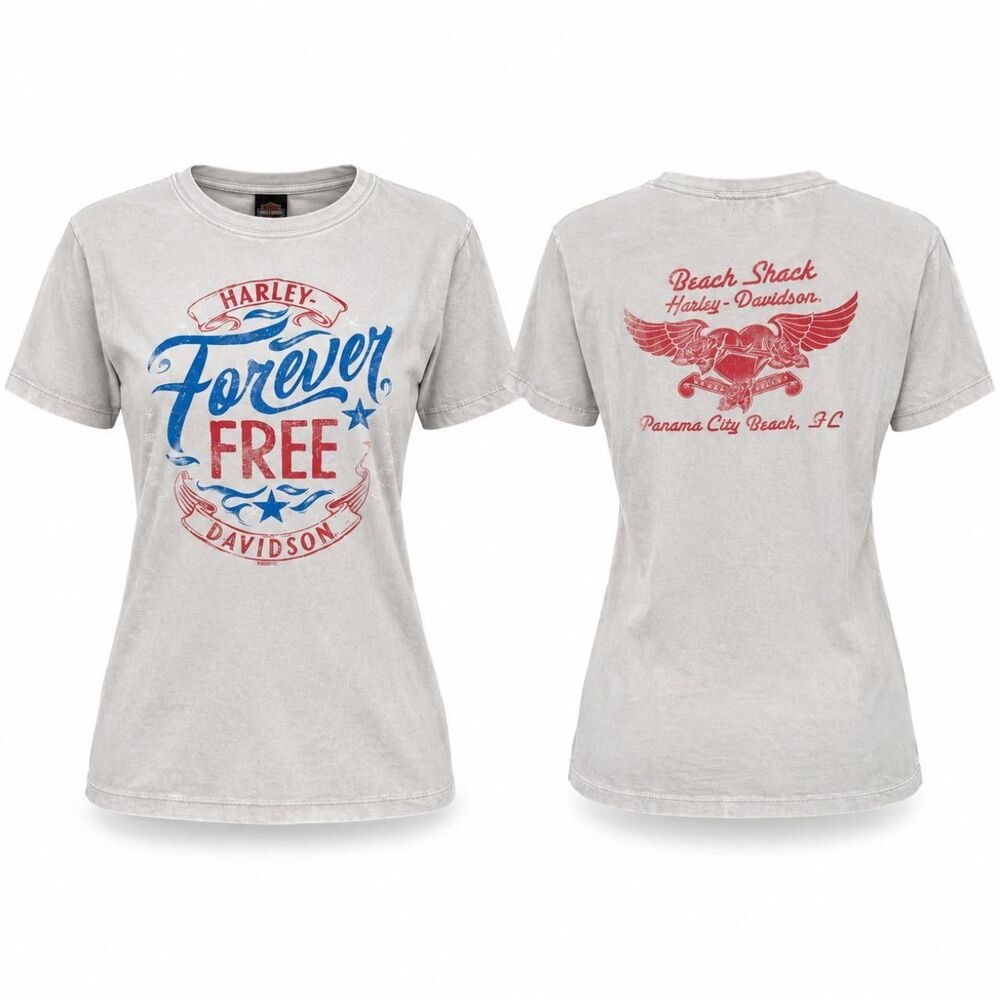 Harley-davidson Women's Grey and White T-shirt